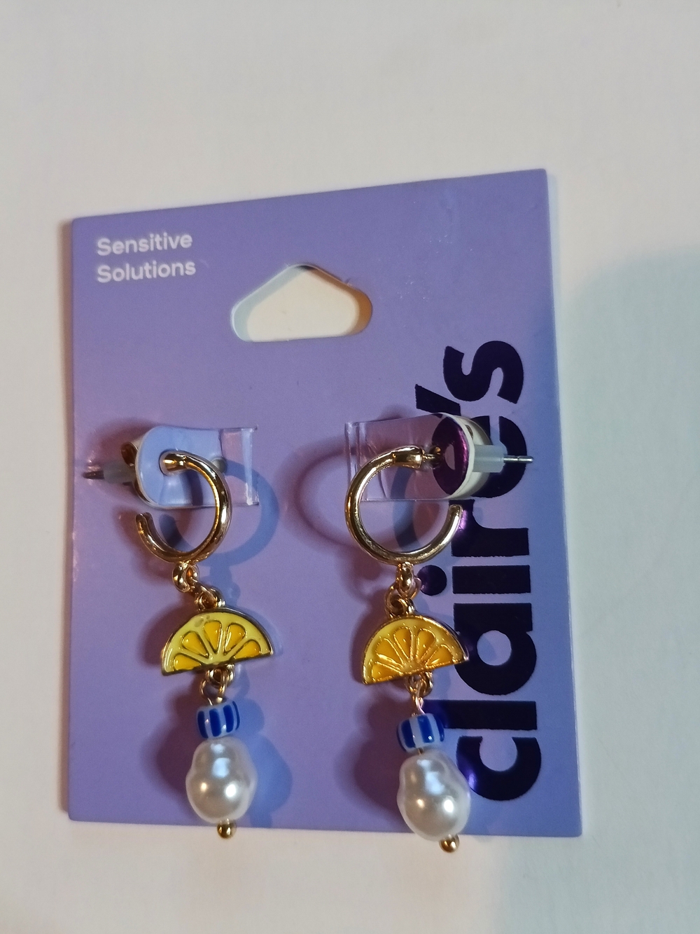 Claire's Yellow Lemon Drop Pearl Hoop Earrings - Sensitive Solutions